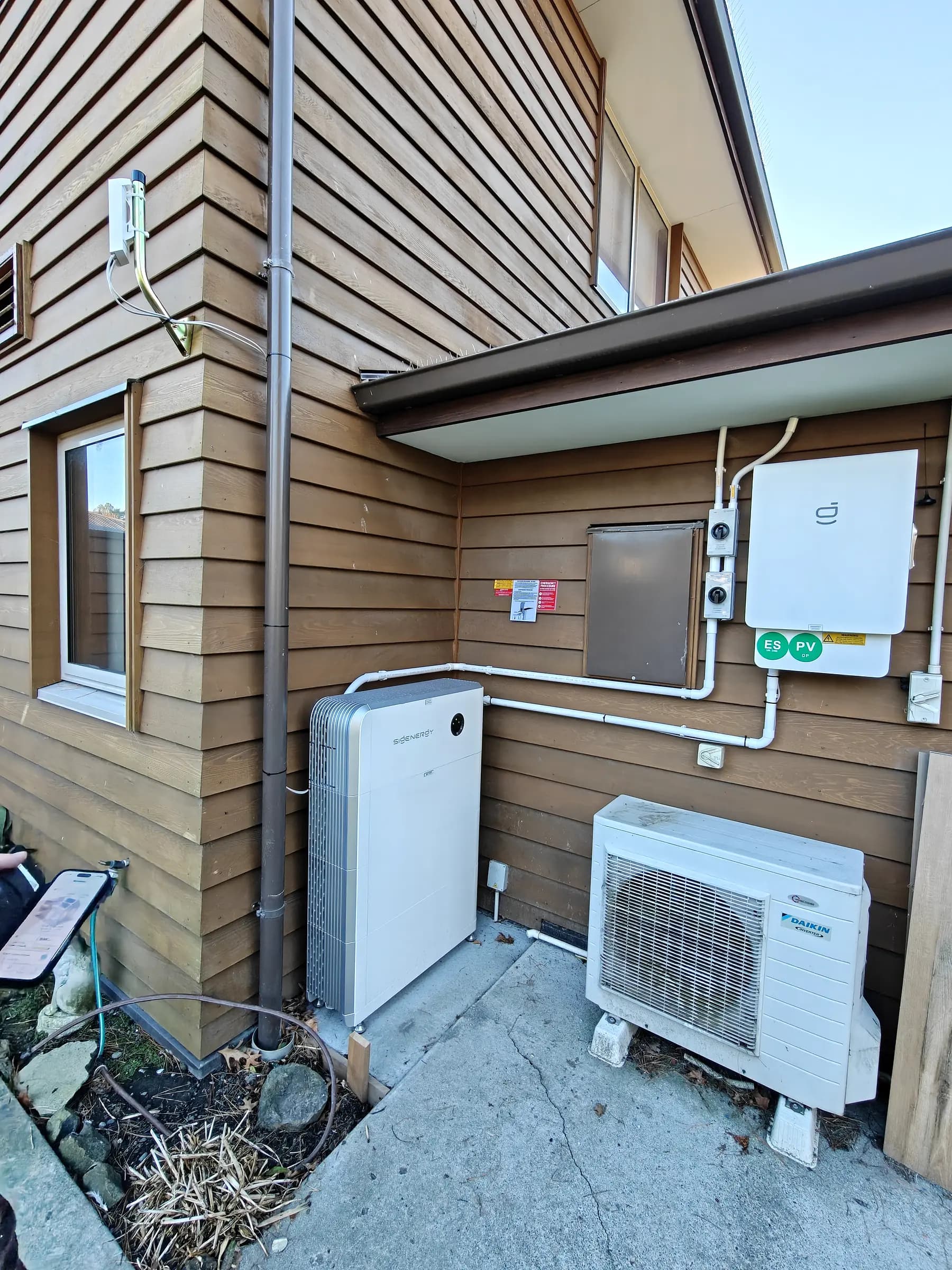 Outdoor home battery and backup equipment at Kennedys Bush
